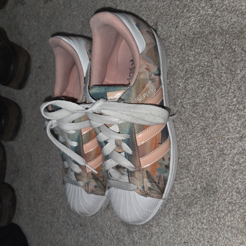 Adidas Pink and Green Sneakers with Classic Design